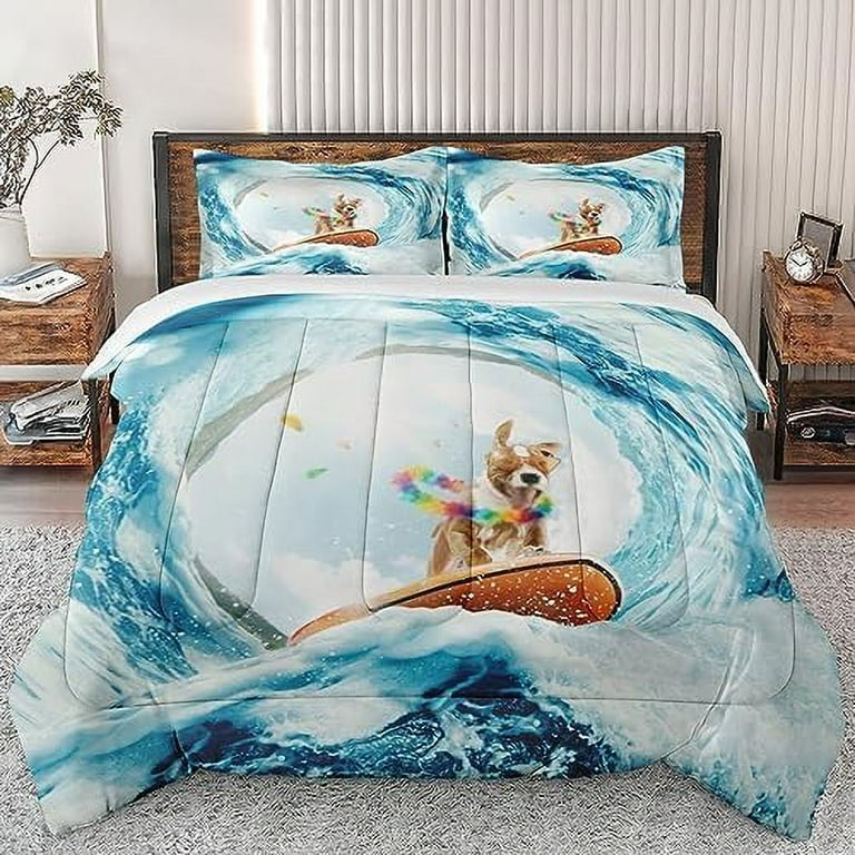 Comforter Set Twin Size Blue Summer Cream Coastal Soft Bedding Set for Kids and Adults Sea Fish Animal Comforter Set with Pillowcase for Bedroom Bed