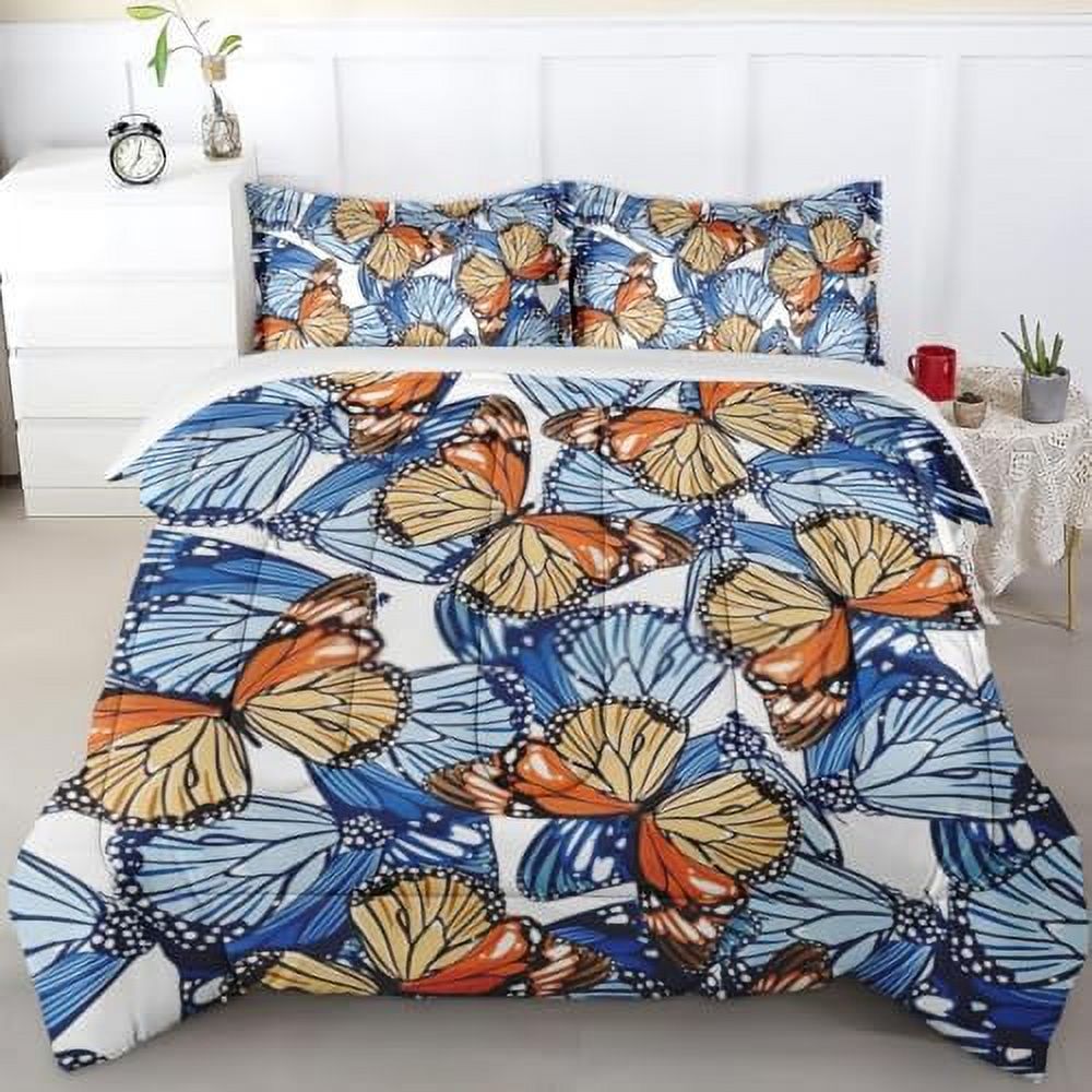 Comforter Set Twin Size Colorful Marble Blue Orange Bedding Set for Kids and Adults Bedroom