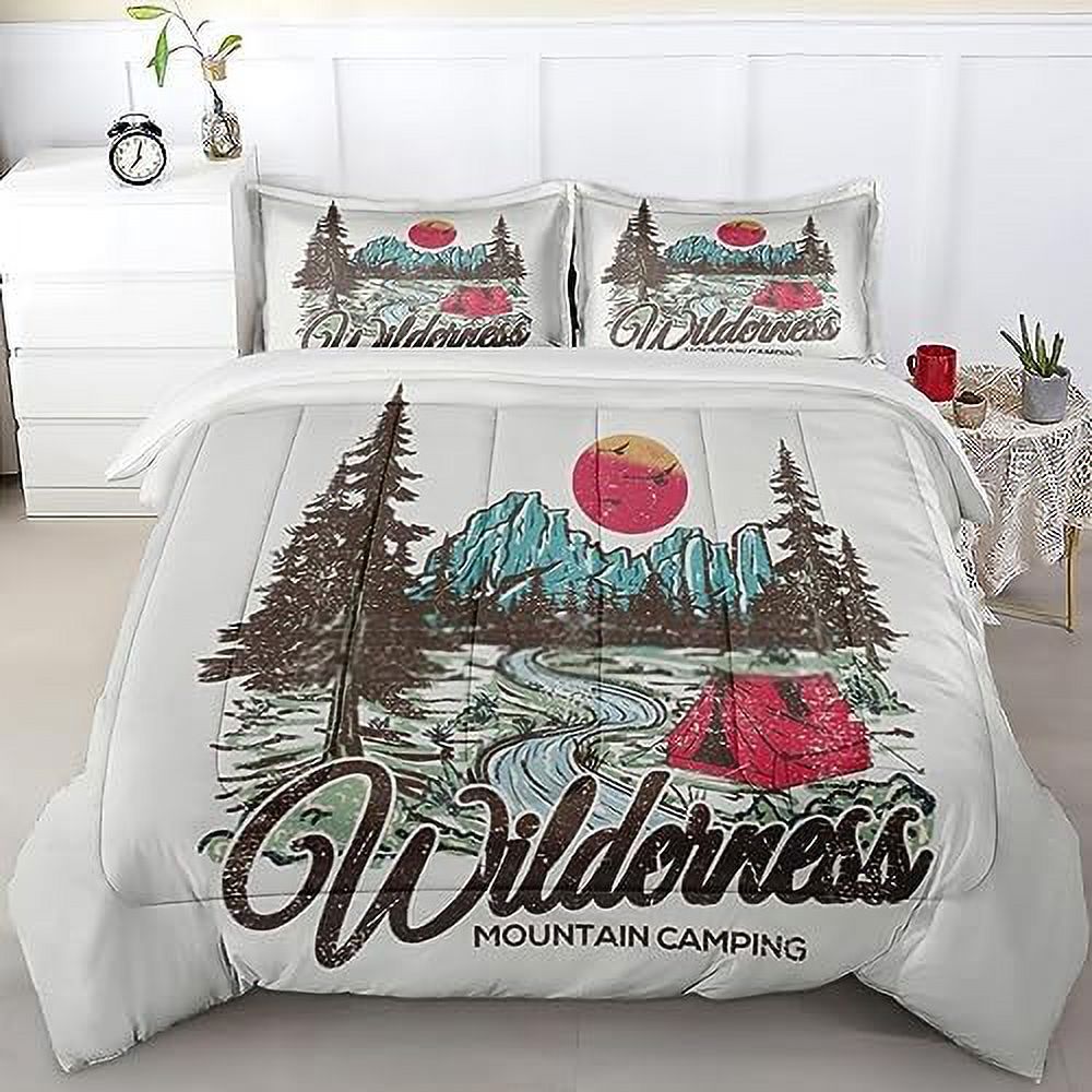Comforter Set Twin Size Cute Adventure Camping Camp Bedding Set for