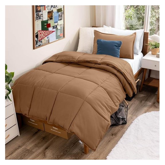 Comforter Set - Twin/Twin Extra Long Size - Ultra-Soft - Goose Down - Premium 1800 Series - All Season Warmth (Twin/Twin XL, Caramel)