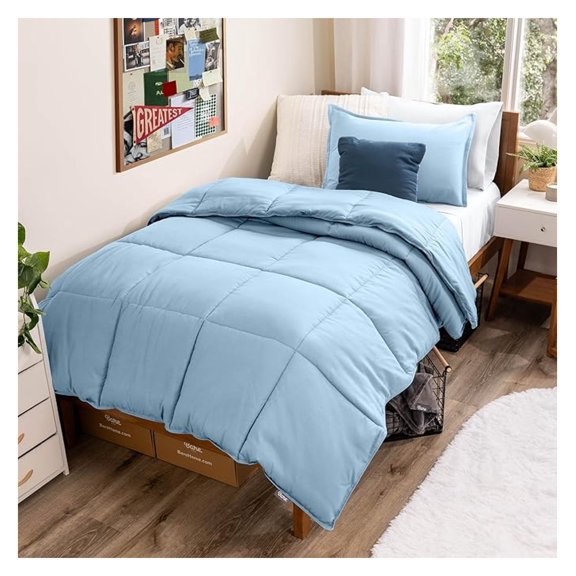 Comforter Set - Twin/Twin Extra Long Size - Ultra-Soft - Goose Down - Premium 1800 Series - All Season Warmth (Twin/Twin XL, Light Blue)