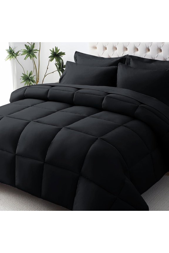 Comforter Set Ultra-soft Bed In A Bag Size 5 Pieces Oeko-tex Certified Bedding With Down Alternative Sheets Pillowcases & Shams Black