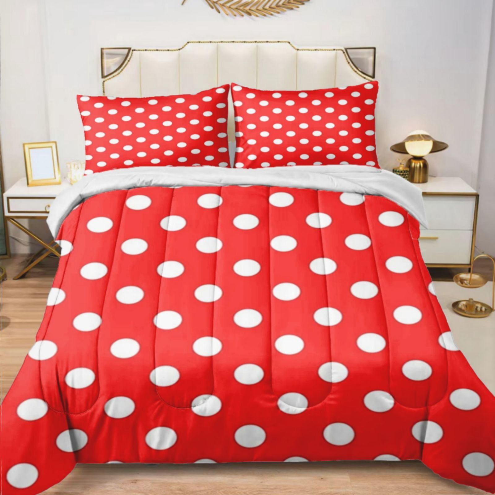 Comforter Set With Pillow Cases Red Polka Dot Background Bedding Set ...
