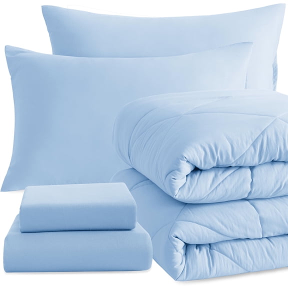 Comforter Set With Sheets 5 Pieces Soft And Breathable Bedding Bed In A Bag Down Alternative Solid Color All Season Aqua