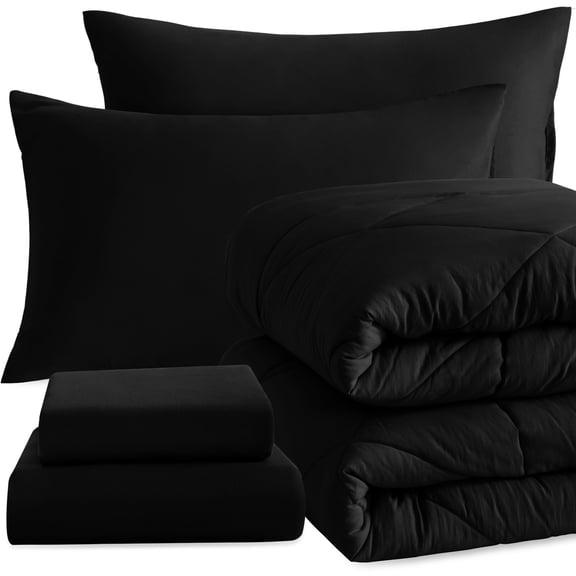 Comforter Set With Sheets  5 Pieces Soft And Breathable Bedding Bed In A Bag Down Alternative Solid Color All Season Black