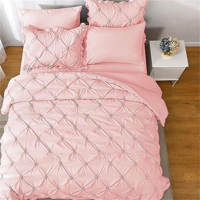 Pink Pleated Microfiber Queen Bed in a Bag Set