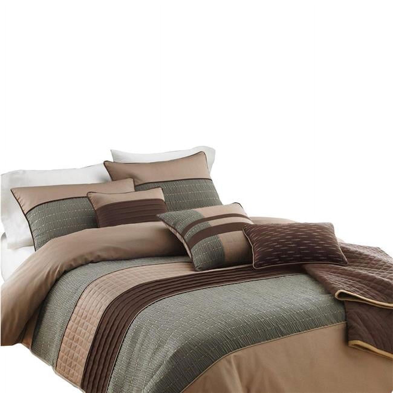 Gray and Brown Microfiber Queen Comforter Set with Pleats