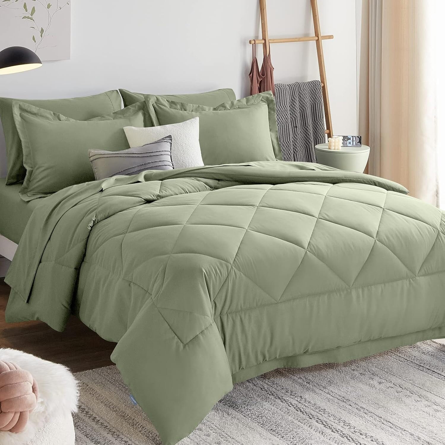Sage Green Full Microfiber Down Alternative Bed in a Bag Set