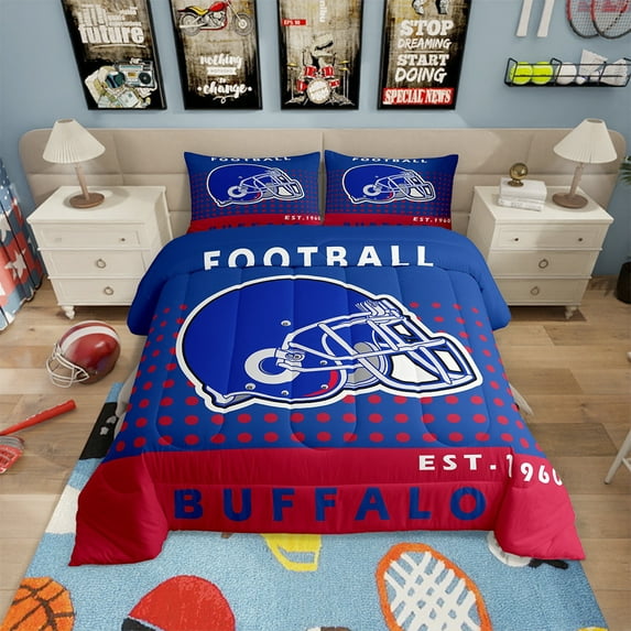 Comforter Sets Full Football Sports Bedding Sets Teen Football Lover Bedding Comforter Sets Football Team Sports Game Down Comforter American Football City Duvet Set(Buffalo)