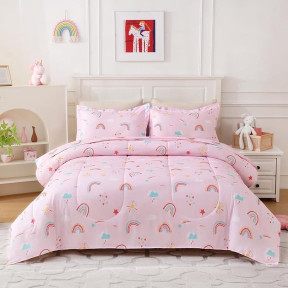 Comforter Sets for Girls Rainbow Bedding Set Princess Bed Sets with Pillowcase Bed in A Bag Bedroom Decor Soft Lightweight for Season Durable Machine Washable