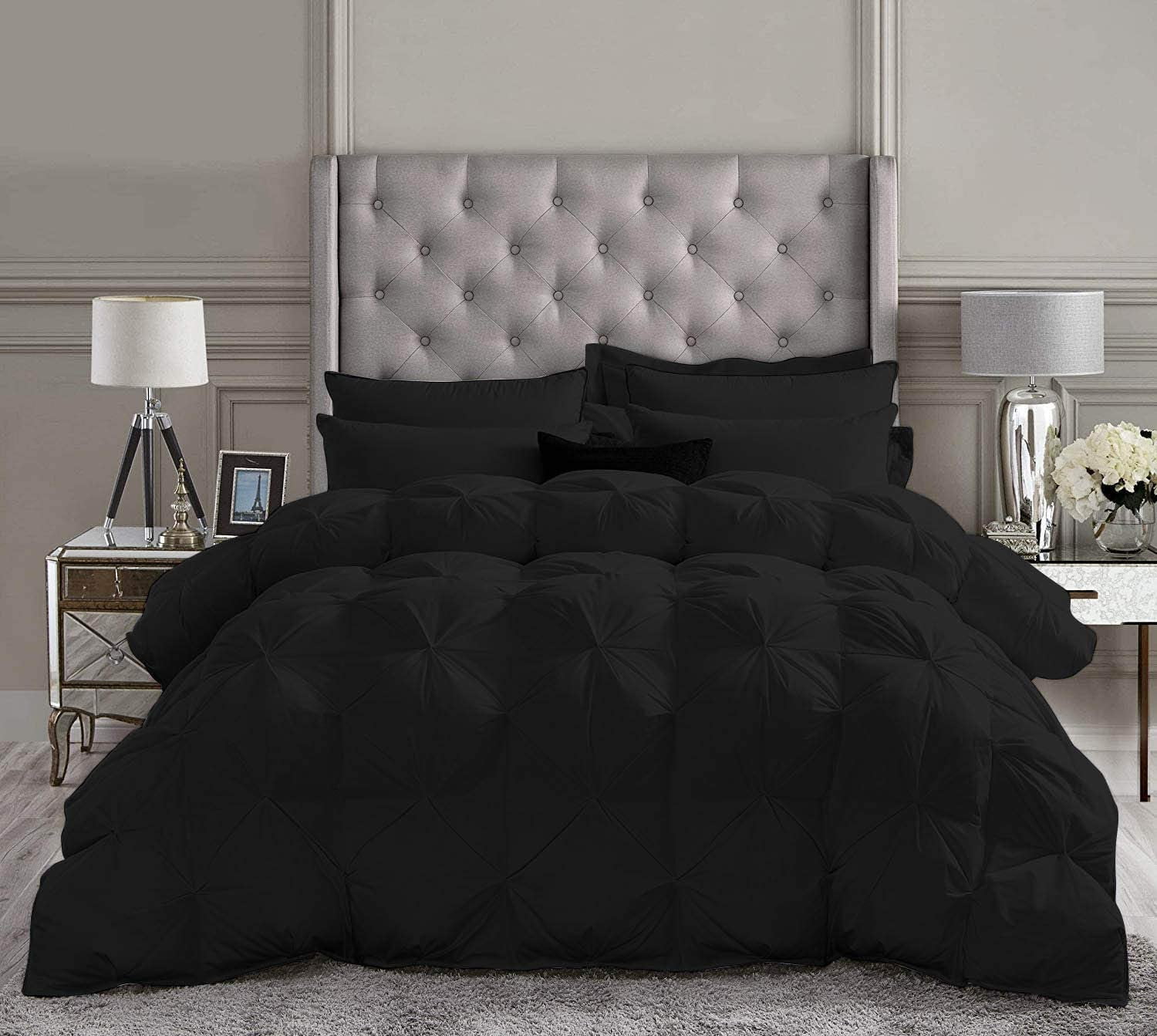Comforter Sets All Season Down Comforter Down Alternative Comforter Premium Down Comforter Black Solid - 5 Piece Microfiber Comforter Set Set, Queen/Full/Full XL Sized 88 by 88 inch