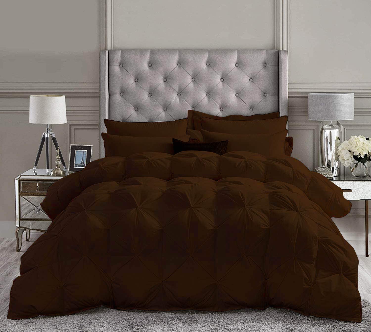 Comforter Sets All Season Down Comforter Down Alternative Comforter Premium Down Comforter Brown Solid - 5 Piece Microfiber Comforter Set Set, King/California King Sized 94 by 104 inch