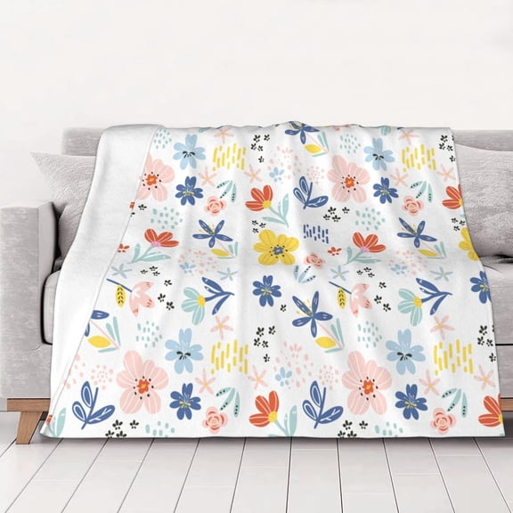 Down Comforter, Small Size, 250 Grams per Square Meter, Luxurious Anti-Static, Soft Fleece, Microfiber Bed Blanket,60"x80", Flannel Blanket - Vacuum Sealed Packaging (Flower)