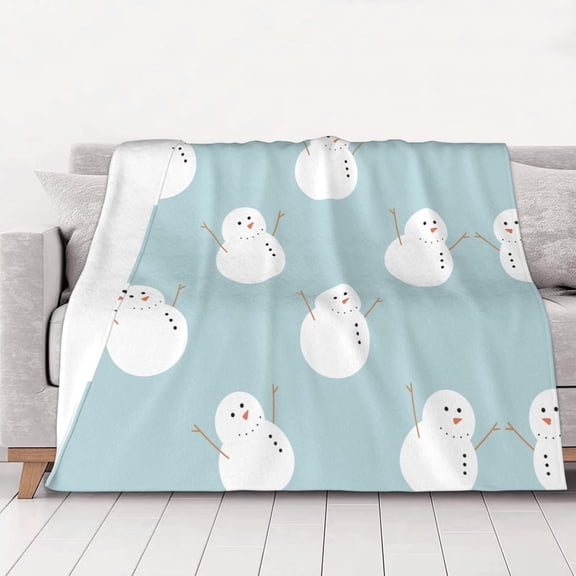Down Comforter, Small Size, 250 Grams per Square Meter, Luxurious Anti-Static, Soft Fleece, Microfiber Bed Blanket,60"x80", Flannel Blanket - Vacuum Sealed Packaging (Snowman 01)