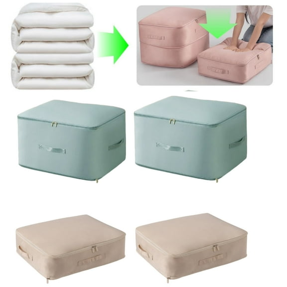 Comforter Storage Bag - Large Capacity Blanket Storage Bags 4-Pack Ultra Space Saving Self Compression Organizer, Washable Compression Bags with Zipper for Comforter Blanket Duvet Pillow(Beige)