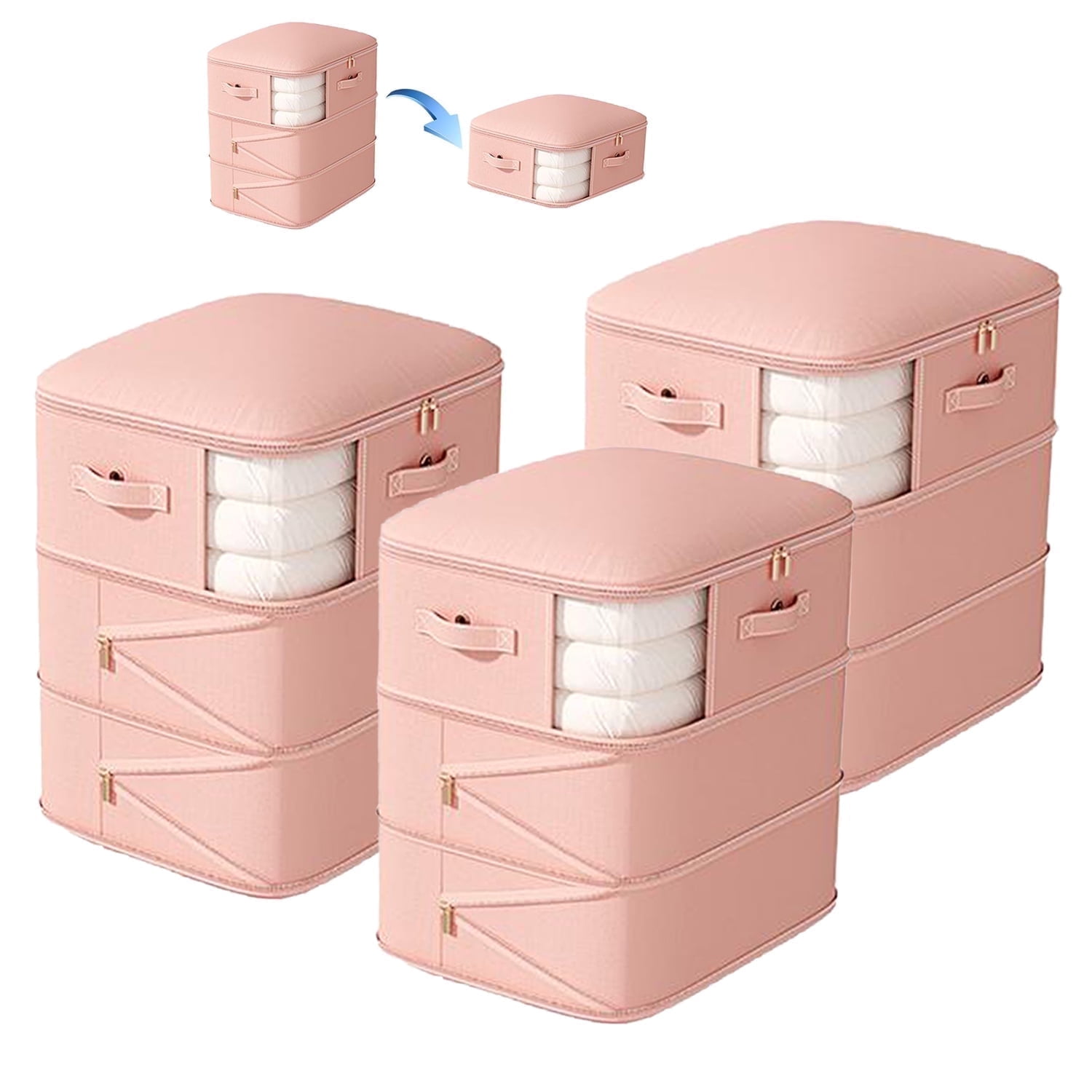 3-Layer Ultra Space Saving Self Compression Comforter Storage Bag, Pink ...