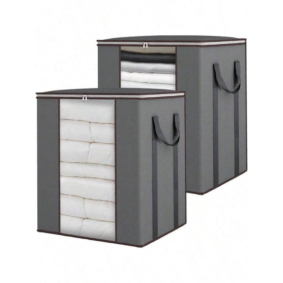 Comforter Storage Bags 2-Pack, 120L Extra Large Blanket Storage Containers with Reinforced Handles, Breathable Clothes Organizer for King Size Bedding, Pillows, and Sheets, Grey