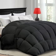 Comforter Twin Black All Season Down Alternative, Cooling Quilted Duvet Insert, Bed Comforter with Corner Tabs, Washable Hypoallergenic Reversible Quilt