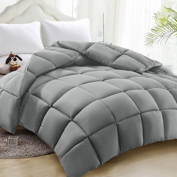 Comforter Twin Light Gray All Season Down Alternative, Cooling Quilted Duvet Insert, Bed Comforter with Corner Tabs, Washable Hypoallergenic Reversible Quilt