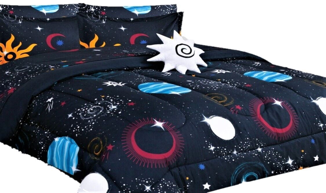 Comforter bed in bag set 6 pieces kids twin size lightweight warm kids bedroom dcor character design for boys girls space #2 planets