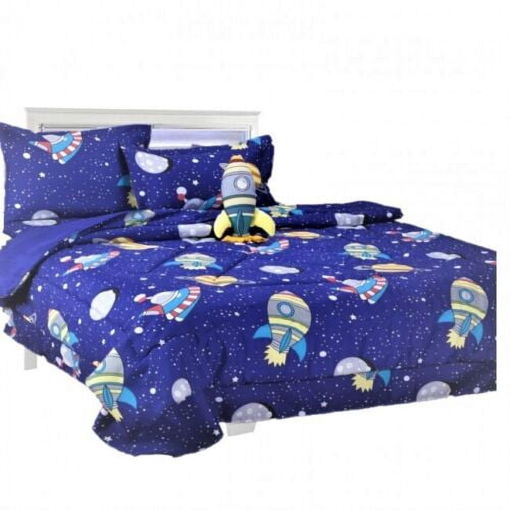 Comforter bed in bag set 6 pieces kids twin size lightweight warm kids bedroom décor character design for boys girls space galaxy