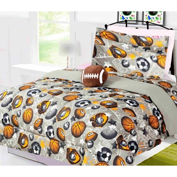 Brown Football Sport 6-Piece Reversible Supersoft Comforter Print Design Twin Size Bedding Set