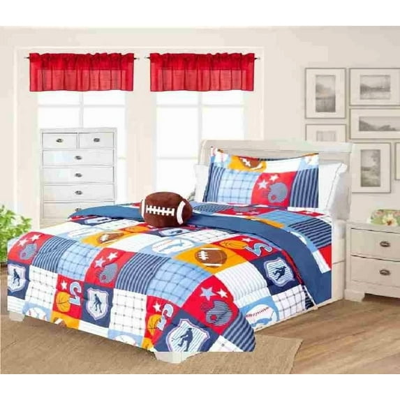Twin Size 6-Piece Bedding Set Soft Patchwork Print with Toy Pillow & Colorful Sheets