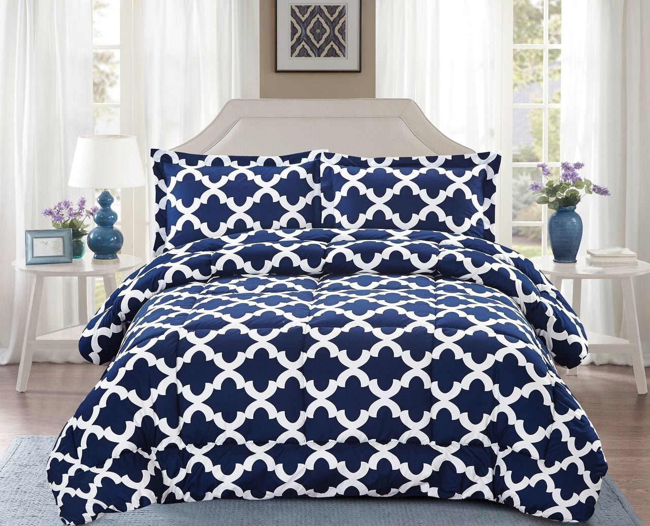 Comforter with 1 Pillow Sham Goose Down Alternative Ultra Soft Microfiber Navy Color Twin Size