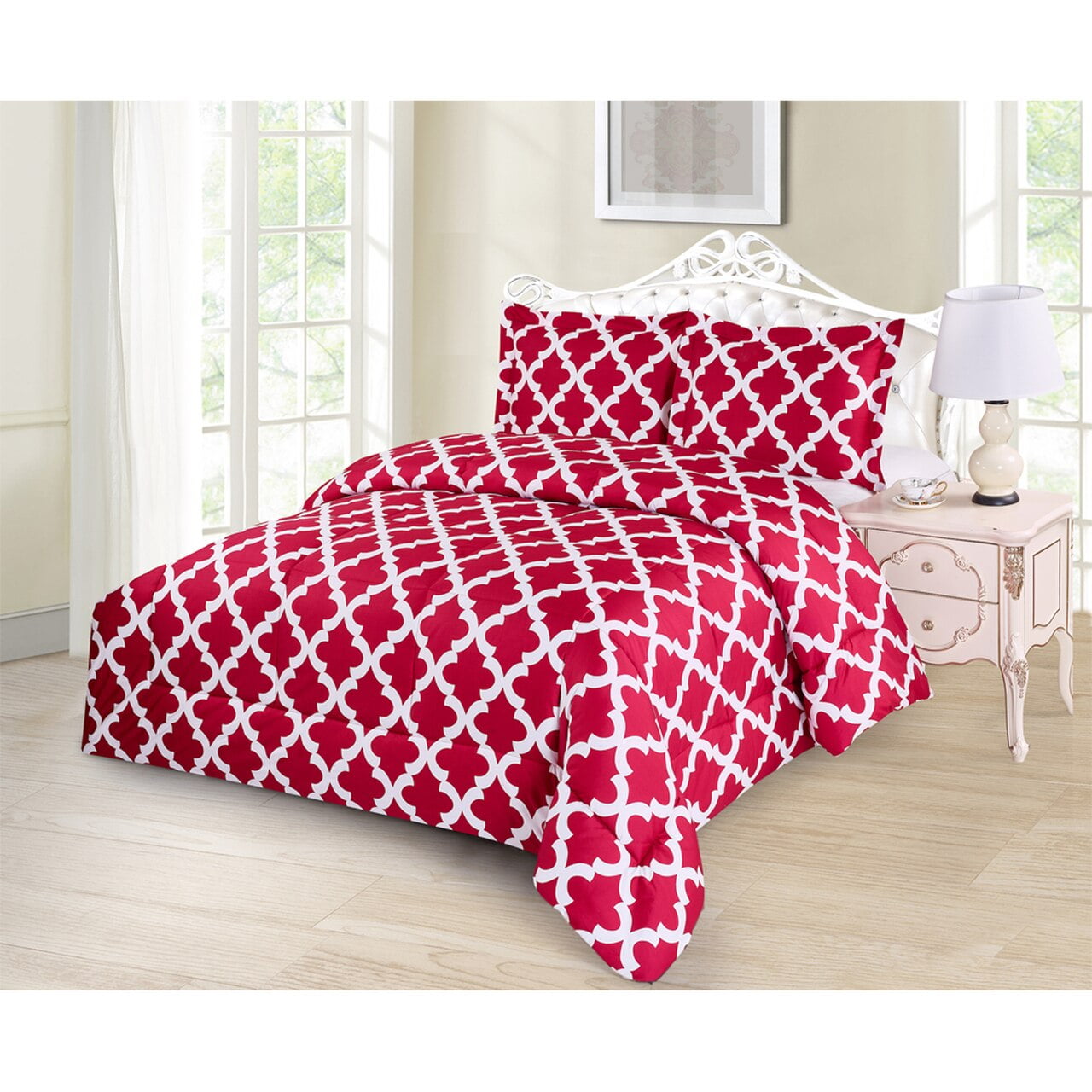 Comforter with 2 Pillow Shams Goose Down Alternative Ultra Soft Microfiber Burgundy Color King Size