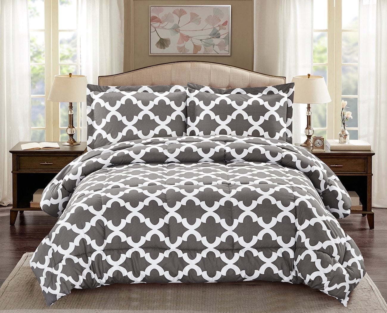 Comforter with 2 Pillow Shams Goose Down Alternative Ultra Soft Microfiber Grey Color King Size