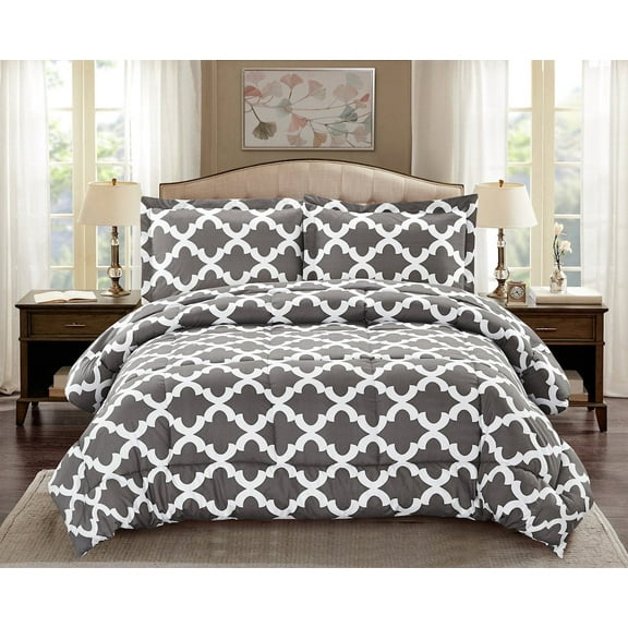 Comforter with 2 Pillow Shams Goose Down Alternative Ultra Soft Microfiber Grey Color King Size