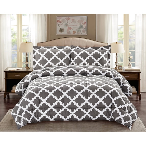 Comforter with 2 Pillow Shams Goose Down Alternative Ultra Soft Microfiber Grey Color Queen Size