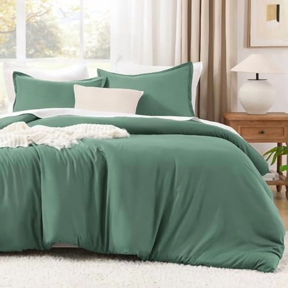 Comforters Full Size Haze Green, 3 Pieces Lightweight Solid Bedding Set & Collections, All Season Fluffy Bed Set (79x90 Inches Comforter & 2 Pillowcases)