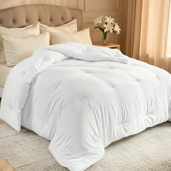 Comforters Oversized King Size, All Season Quilted Bed Comforter, Ultra-Soft Down Alternative Duvet Insert with 4 Tabs, Lightweight Bedding Blanket - Machine Washable, White