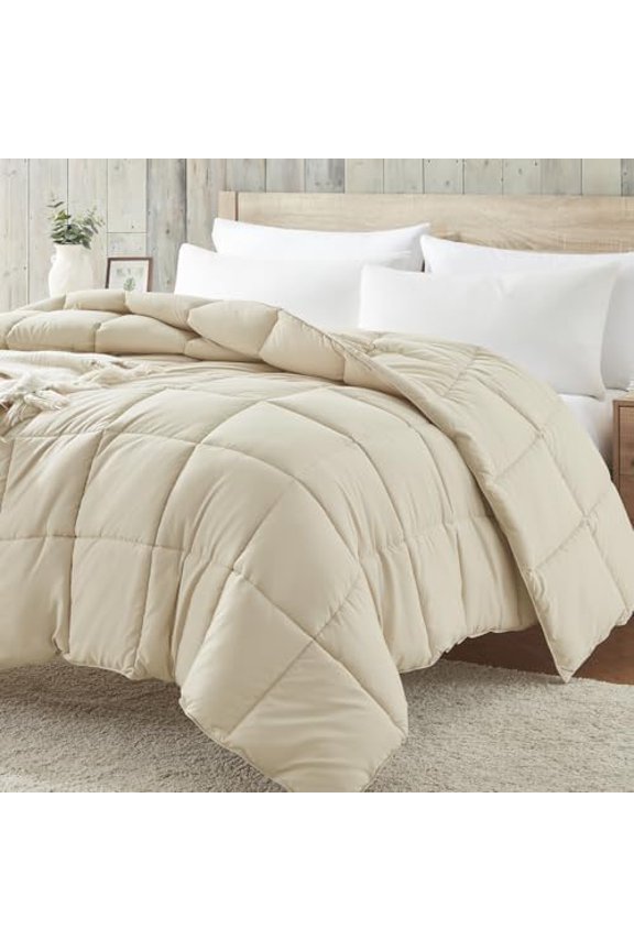 Comforters Queen Size - Beige Duvet Insert Down Alternative Bed Queen Comforter, Lightweight Bedding Comforters Full Size Quilted Soft All Season Beige