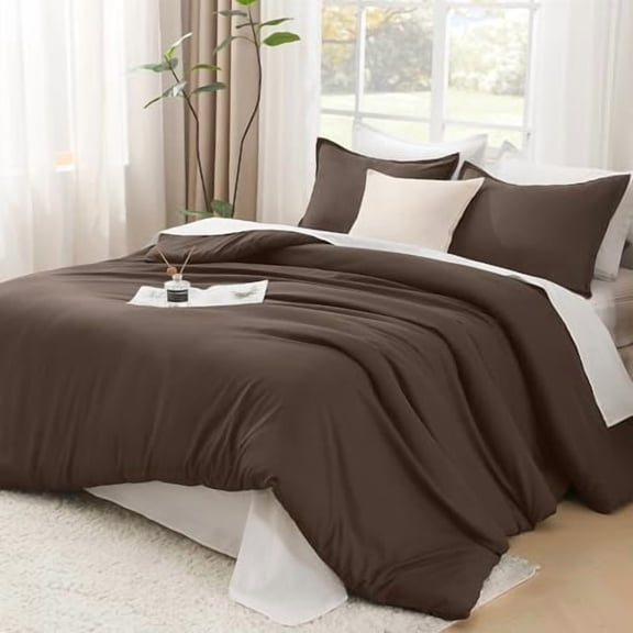 Comforters Queen Size Chocolate, 3 Pieces Lightweight Solid Bedding Set & Collections, All Season Fluffy Bed Set (90x90 Inches Comforter & 2 Pillowcases)