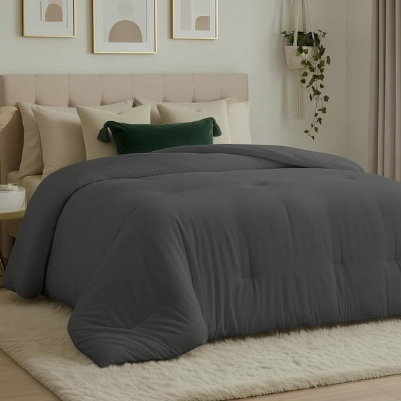 Comforters Size, Season Duvet Insert, Down Alternative Comforter with Corner Tabs, Machine Washable Bed Comforter 64 x 88 Inches (Grey)