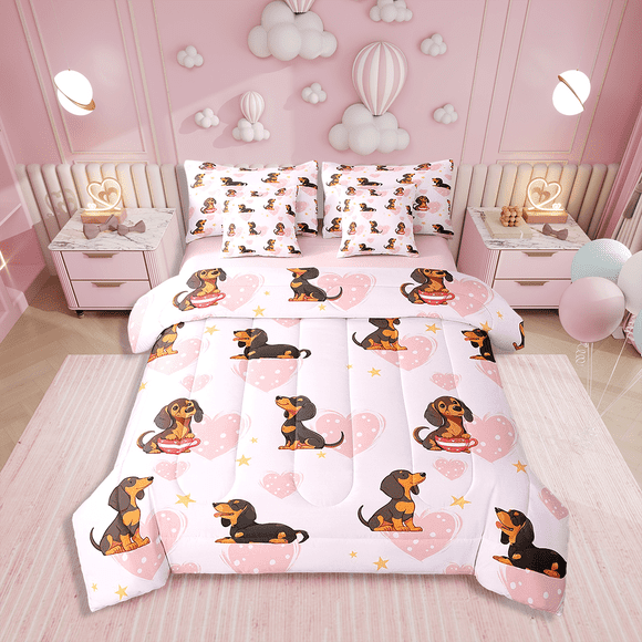 Comforters Twin Size Set with Sheets Cartoon Dog Bedding,7 Pieces Bed in a Bag Twin Pet Dog Bedding Sets with Comforter,Sheets,Pillowcases and Shams