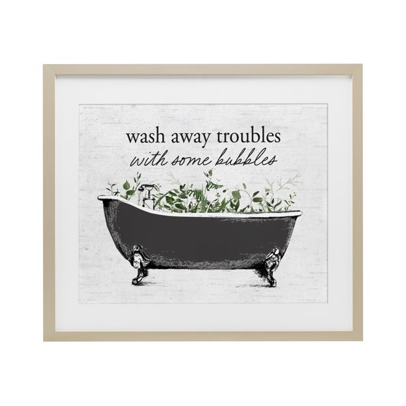 Comforting Bubble Bath Quote Birch Framed Print Under Glass, design by Lettered and Lined