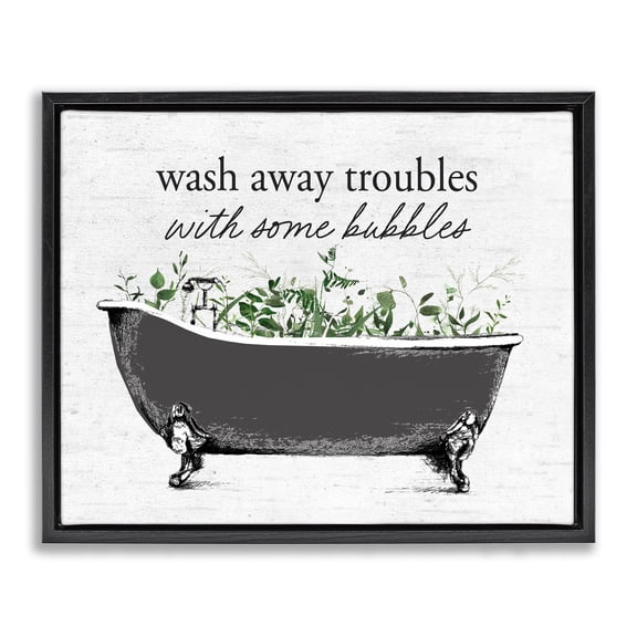 Comforting Bubble Bath Quote Black Framed Floater Canvas Wall Art, design by Lettered and Lined