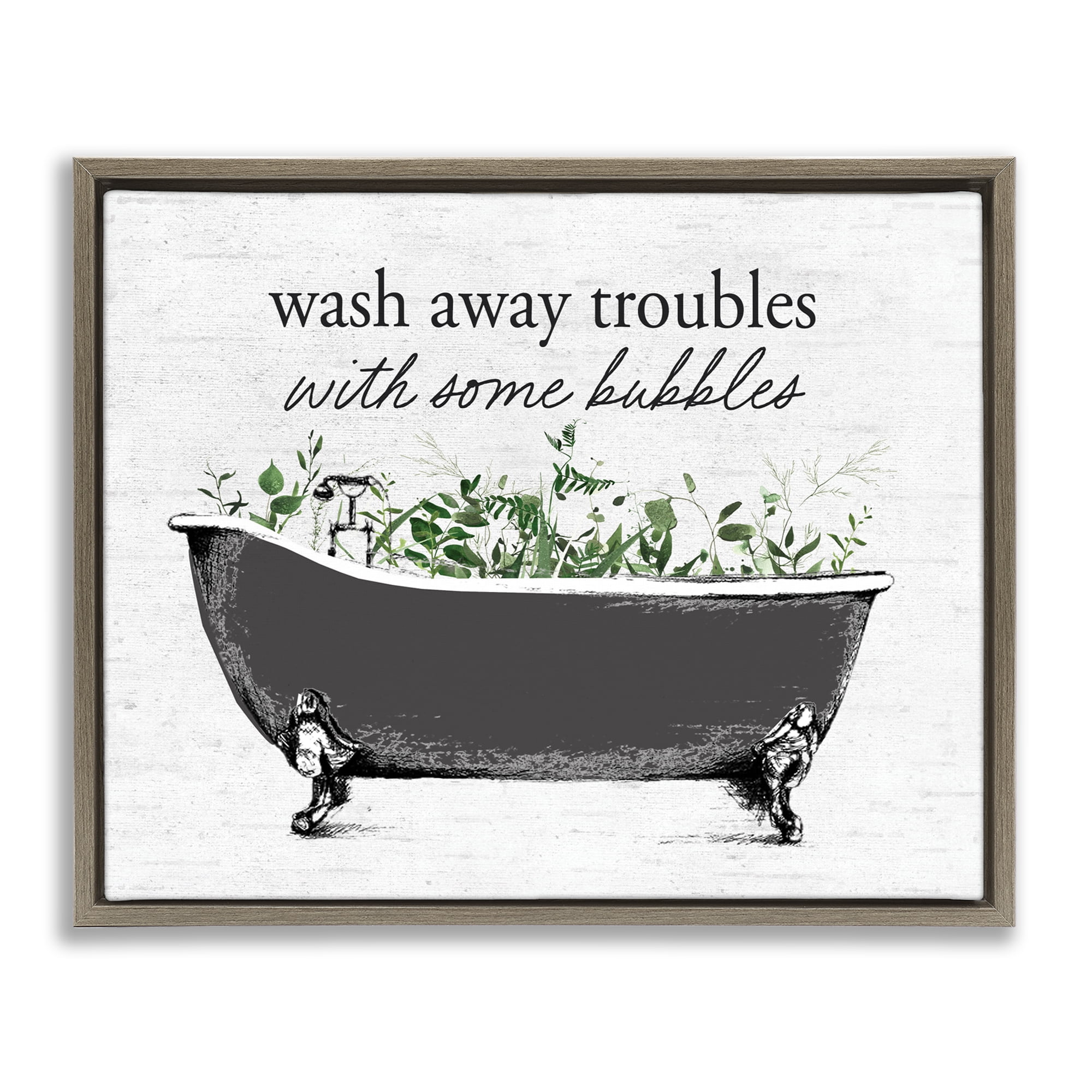 Comforting Bubble Bath Quote Brown Framed Floater Canvas Wall Art, design by Lettered and Lined