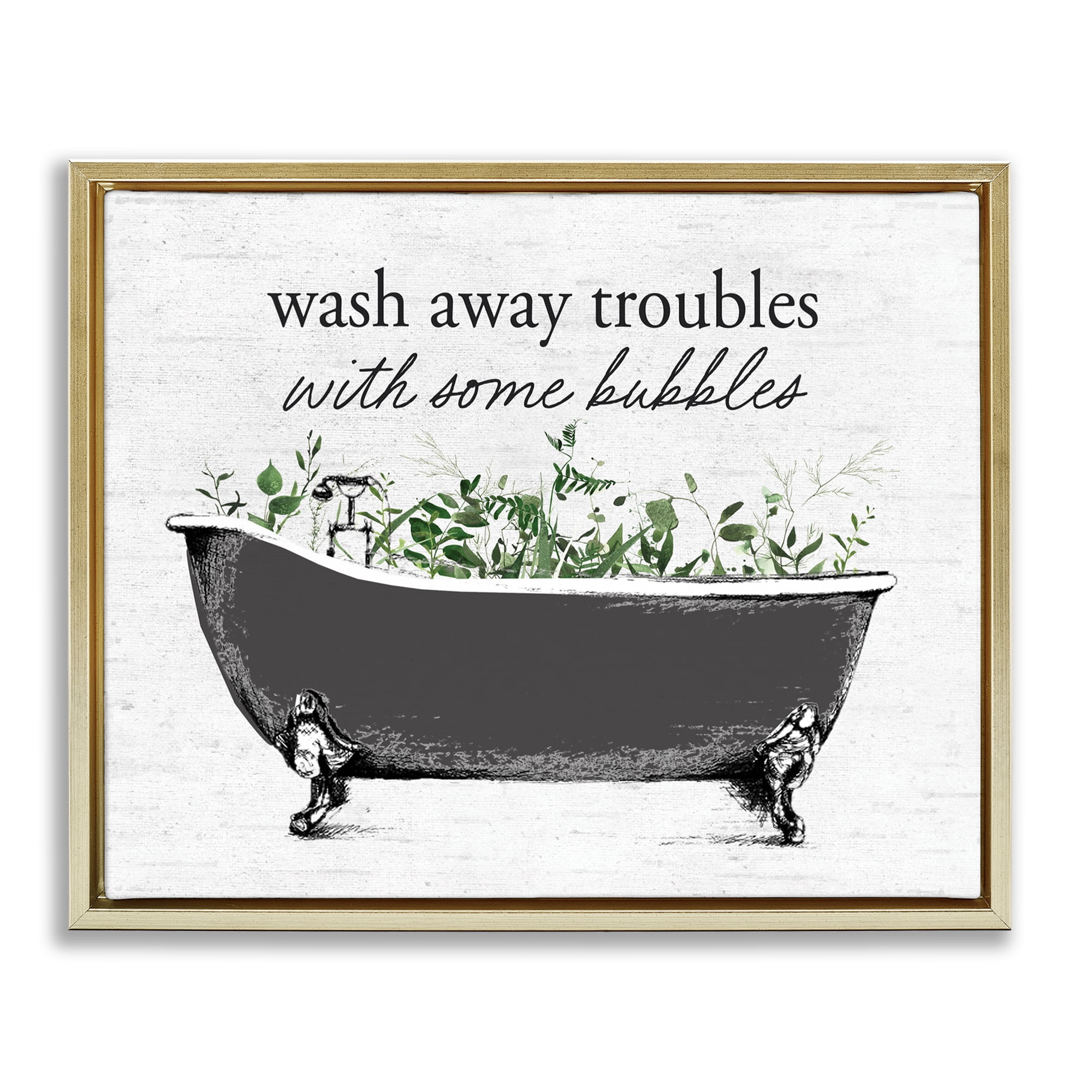 Comforting Bubble Bath Quote Gold Framed Floater Canvas Wall Art, design by Lettered and Lined