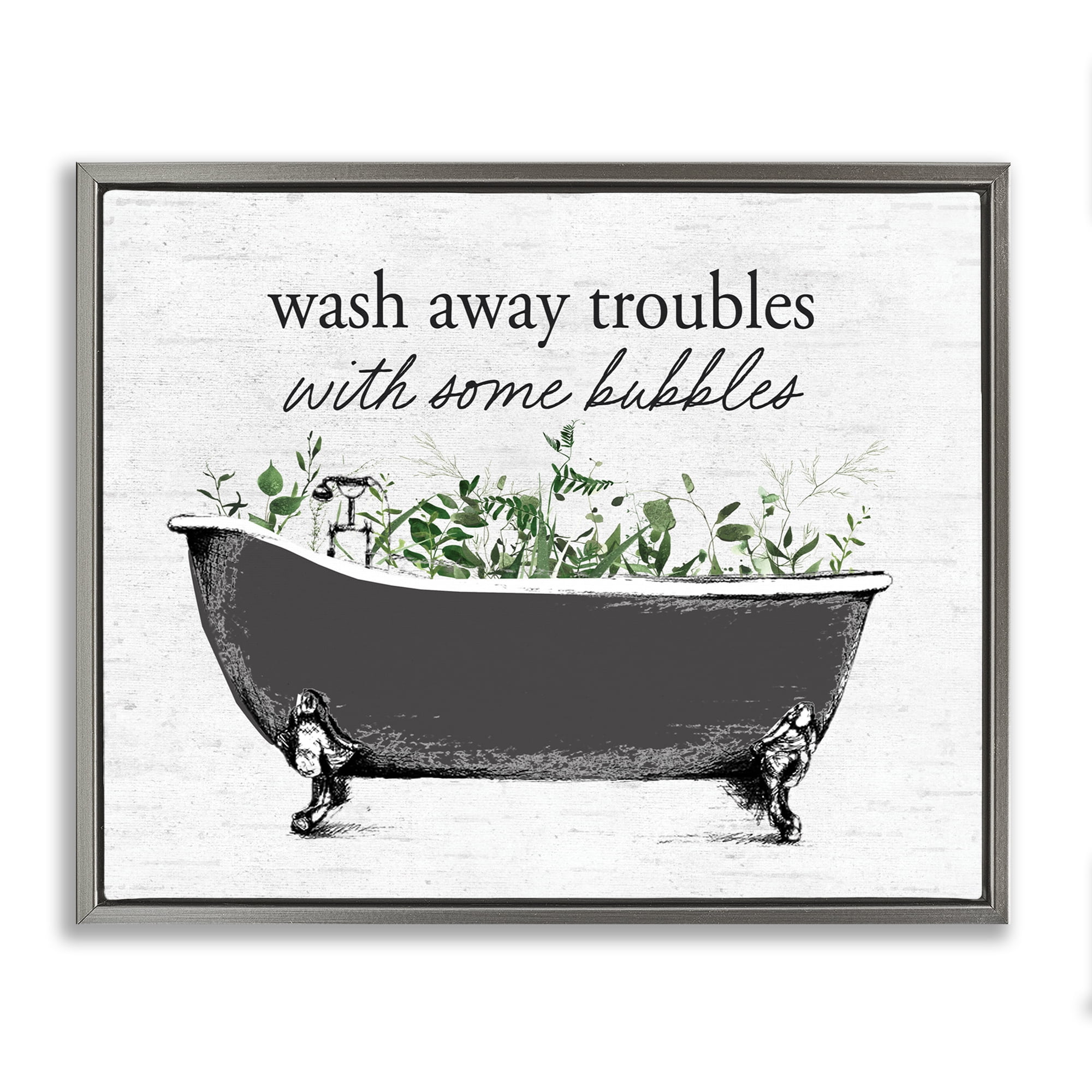 Comforting Bubble Bath Quote Gray Framed Floater Canvas Wall Art, design by Lettered and Lined