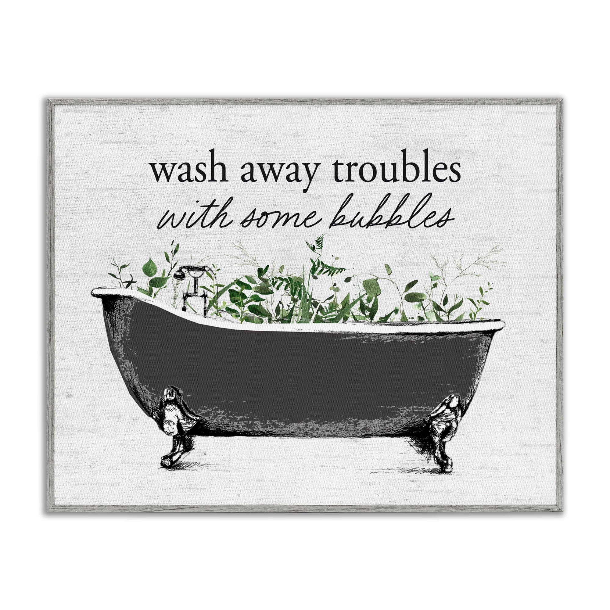 Comforting Bubble Bath Quote Gray Framed Giclee Art, design by Lettered and Lined