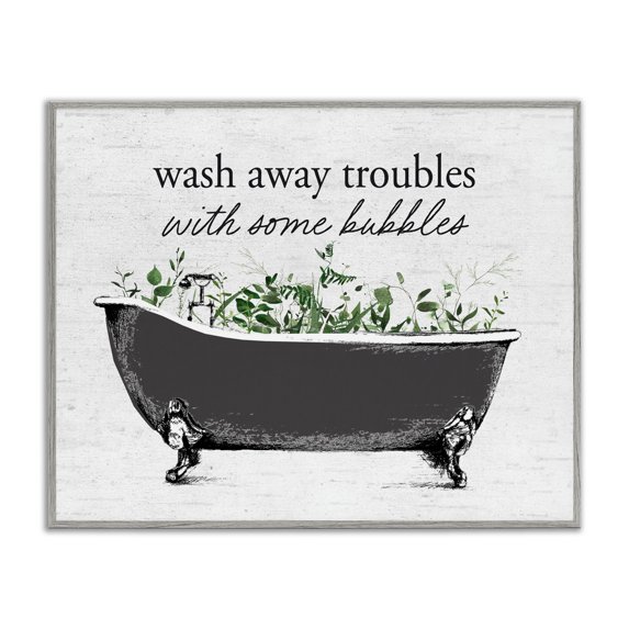 Comforting Bubble Bath Quote Gray Framed Giclee Art, design by Lettered and Lined