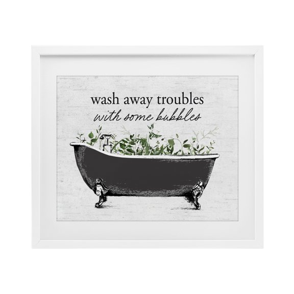 Comforting Bubble Bath Quote White Framed Print Under Glass, design by Lettered and Lined