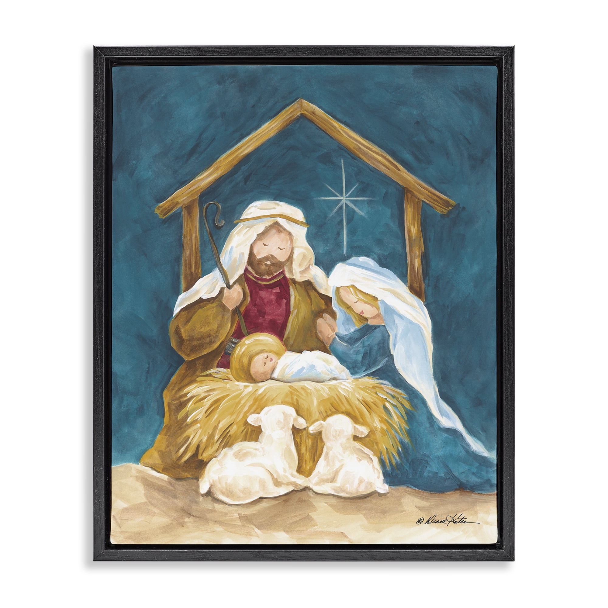 Comforting Nativity Painting Black Framed Floater Canvas Wall Art, design by Diane Kater