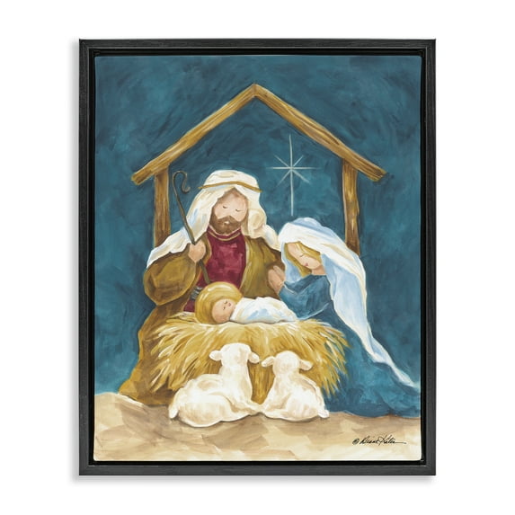 Comforting Nativity Painting Black Framed Floater Canvas Wall Art, design by Diane Kater