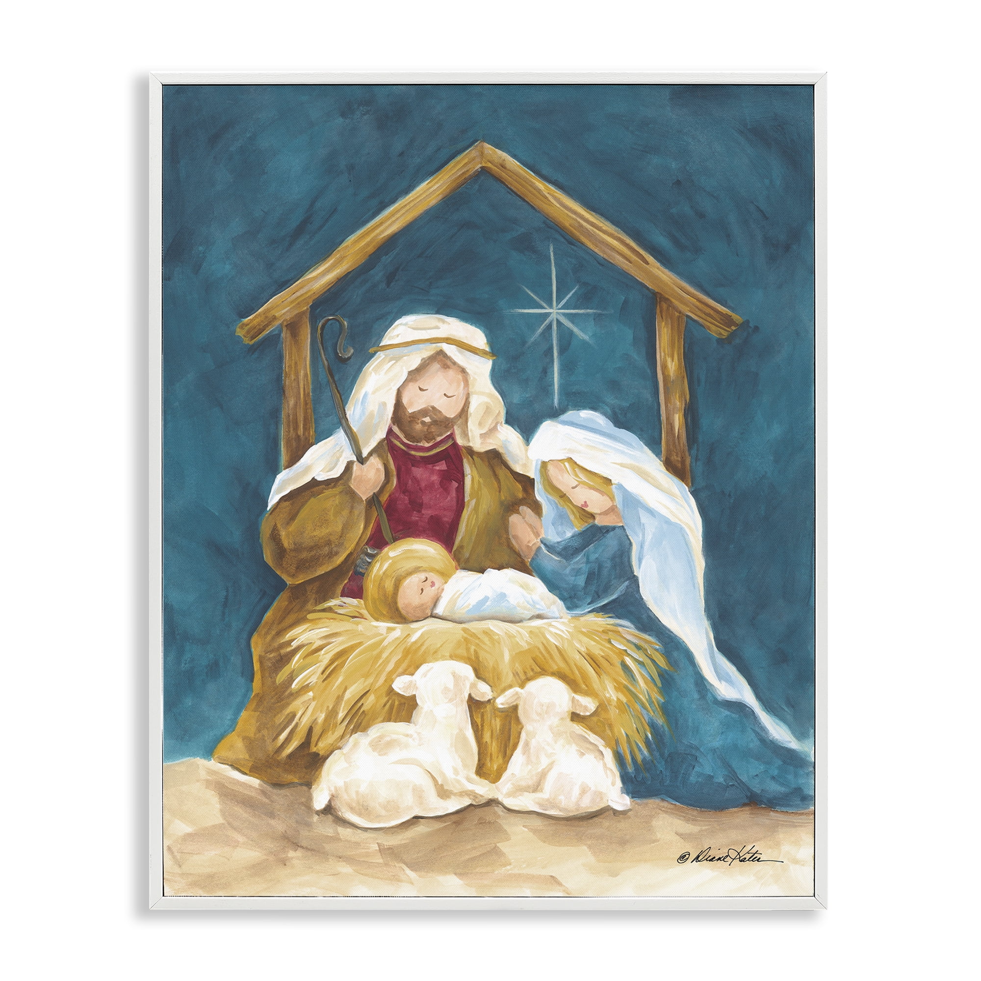 Comforting Nativity Painting White Framed Giclee Art, design by Diane Kater