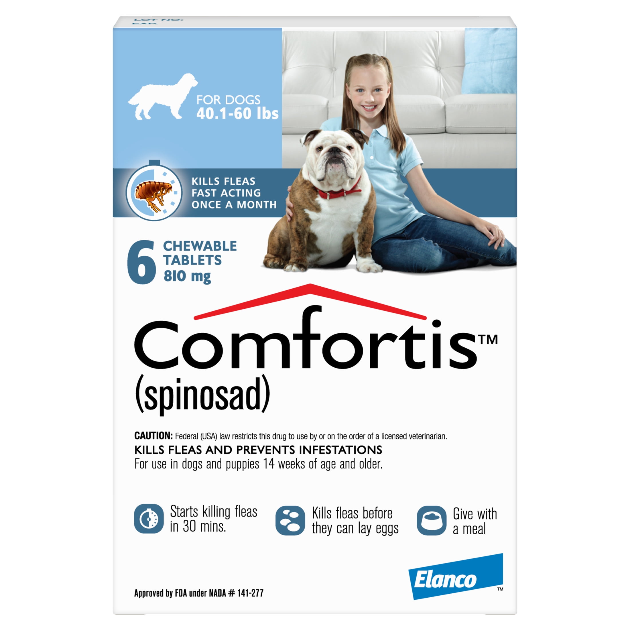 Comfortis Chewable Tablet for Dogs 40.1 60 lbs Blue Box